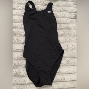 TYR Black Girls' One-Piece Swimsuit with White Logo